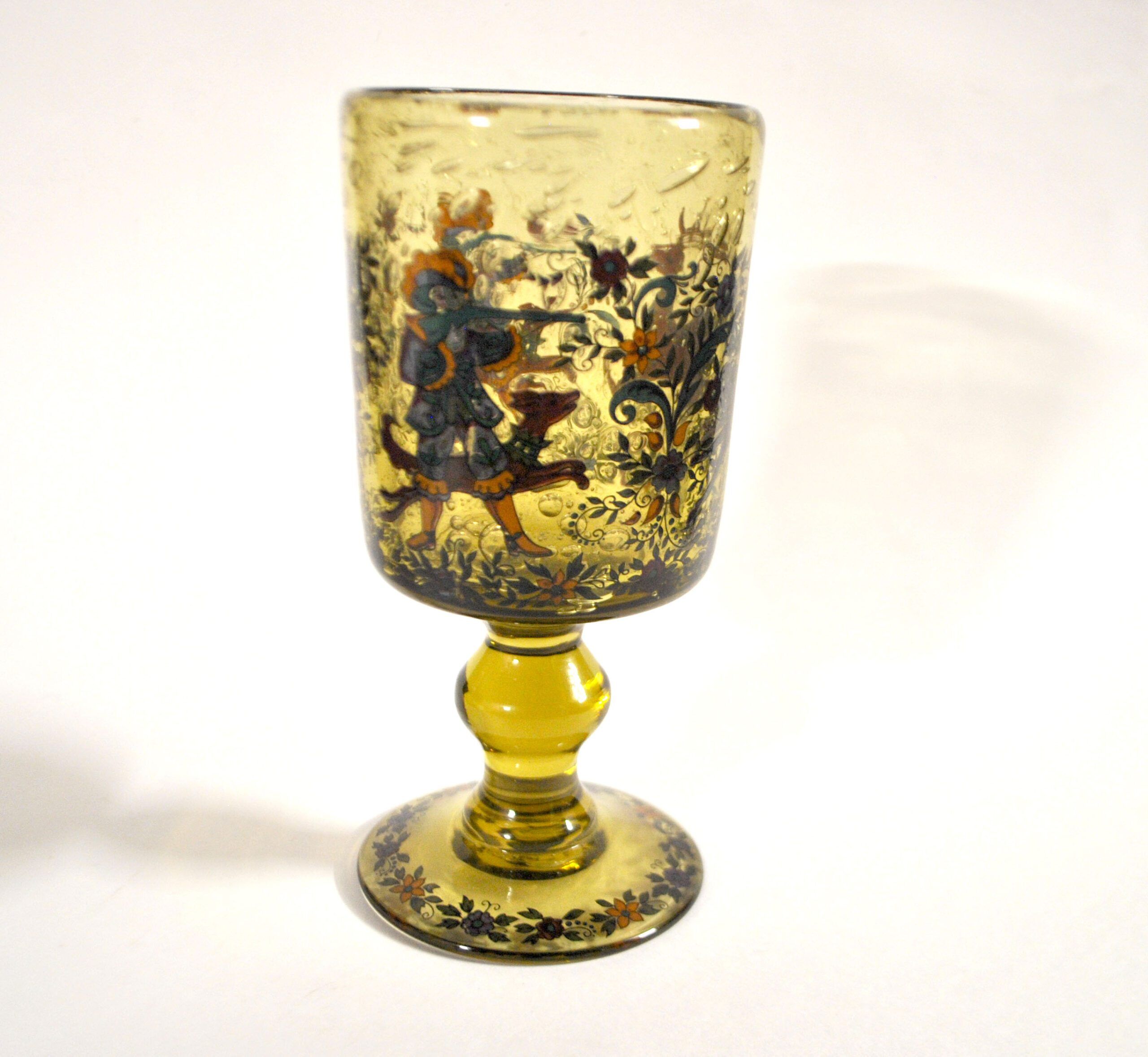 Roemer glass in bubble glass, enamelled, hunter Alfred TAUBE VOHENSTRAUSS Germany