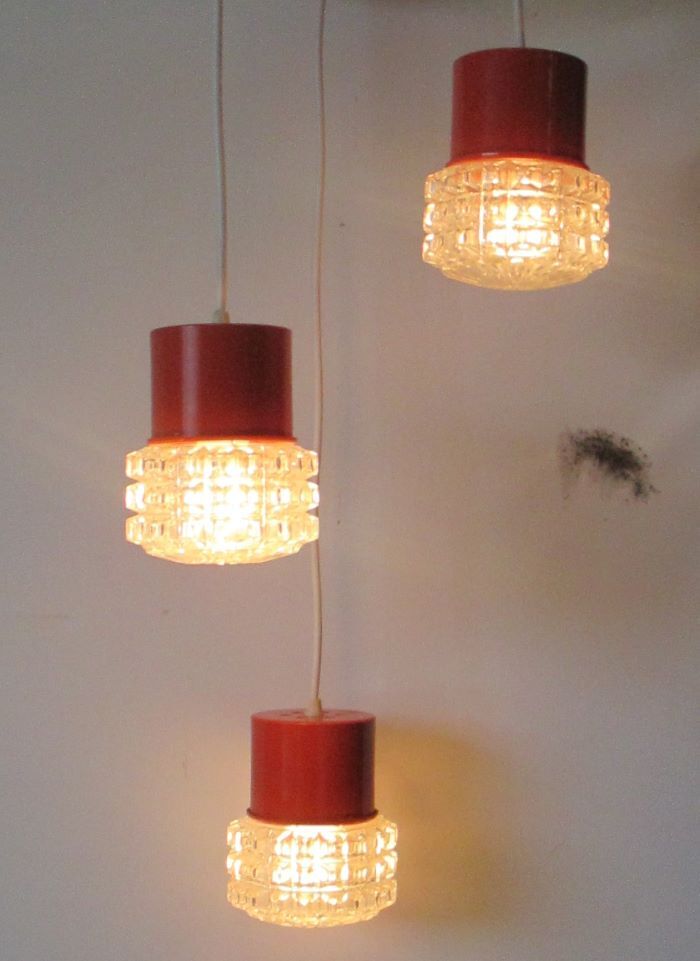 Orange suspension 70's glass 3-globe