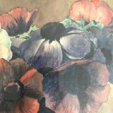 Aquarelle ancienne fleurs anémones encadrée