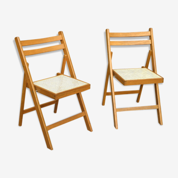 Paire de chaises pliantes bois et cannage