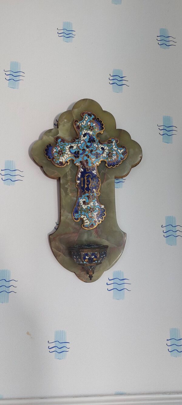Bénitier mural  du 19ème en émail