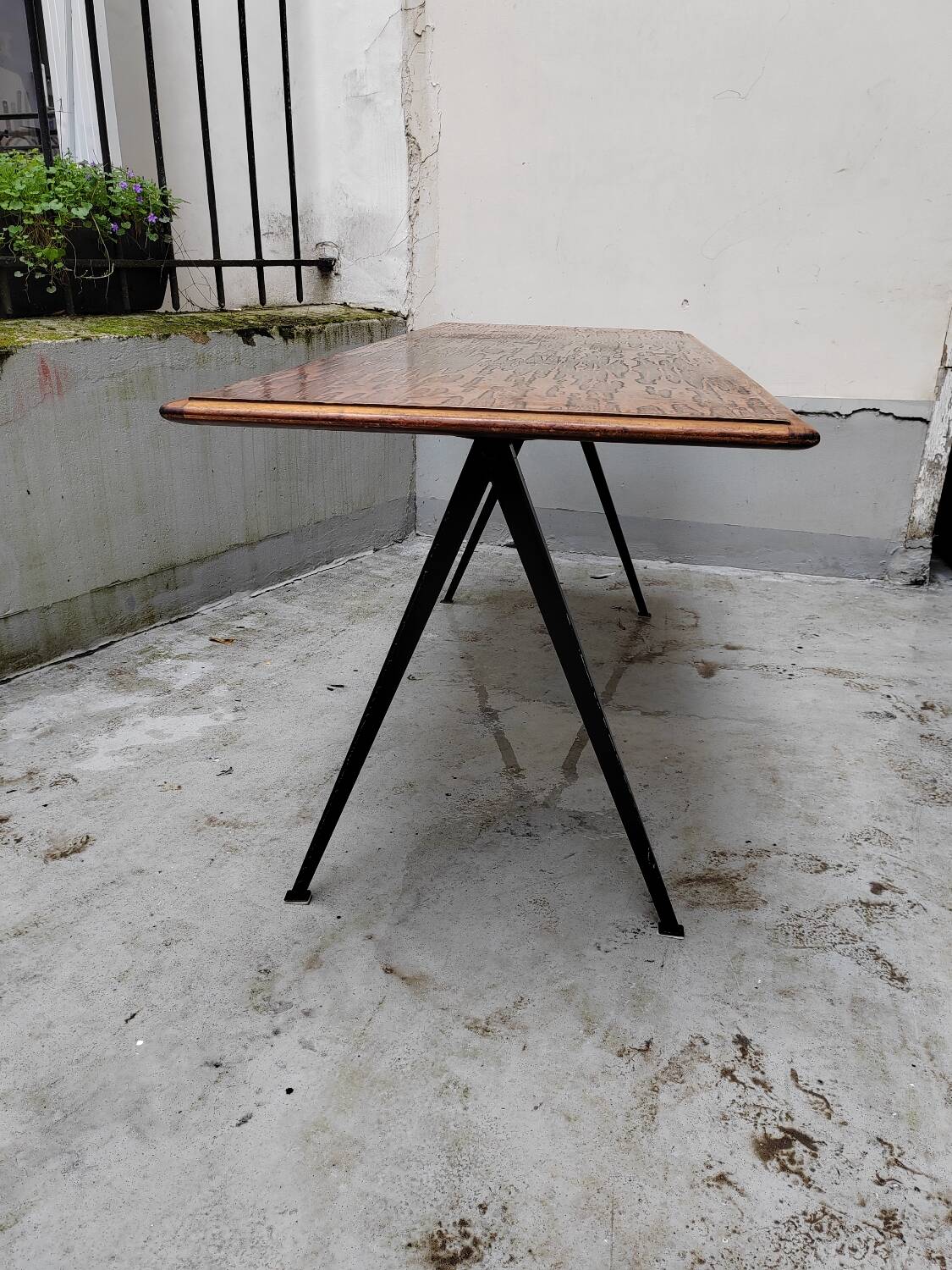 Metal and wood compass table