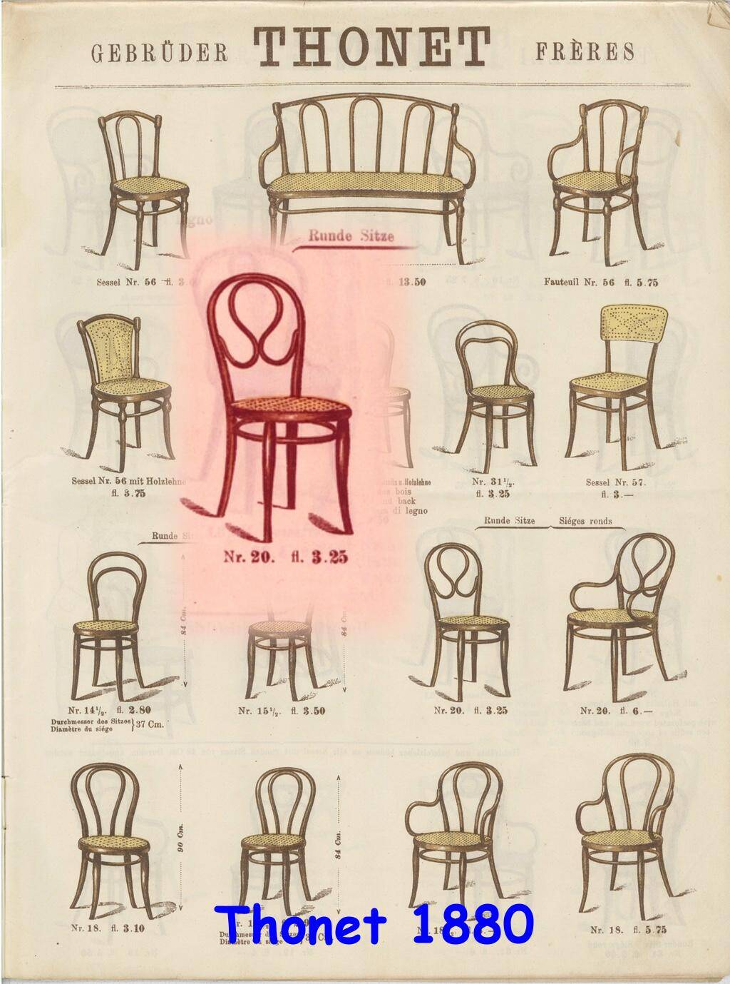 Chaise bistrot cannée Thonet dite "Oméga" n°20, 1890