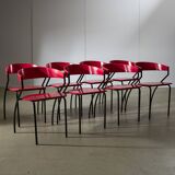Red Plywood and Curved Metal Frame Chair