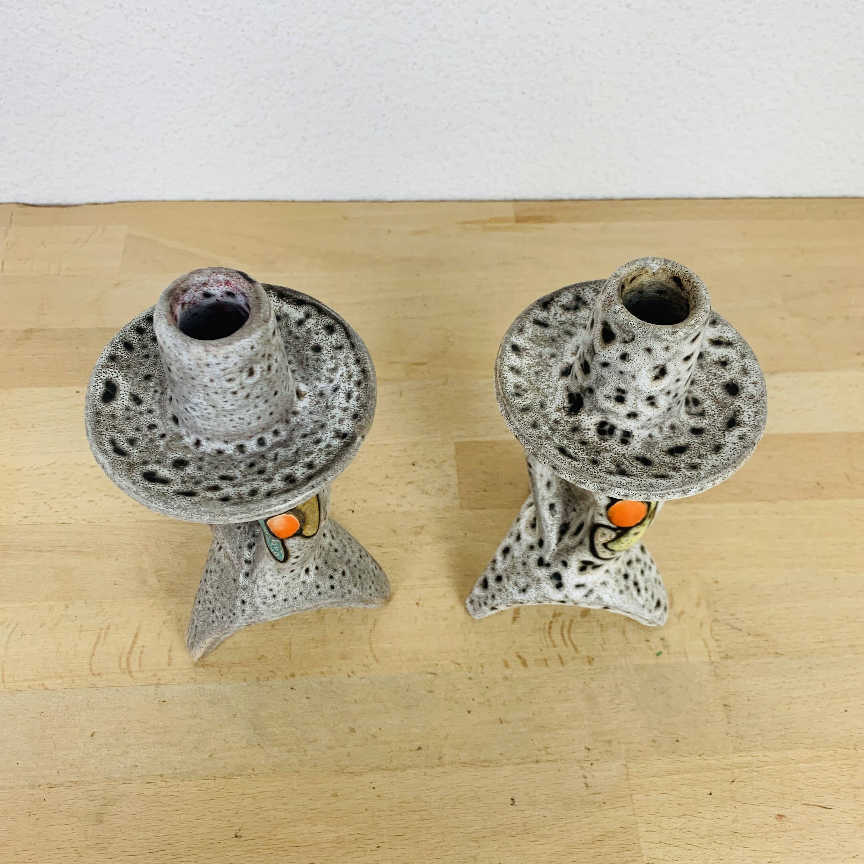 Pair of ceramic candlesticks by Marius Bessone in Vallauris