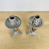 Pair of ceramic candlesticks by Marius Bessone in Vallauris
