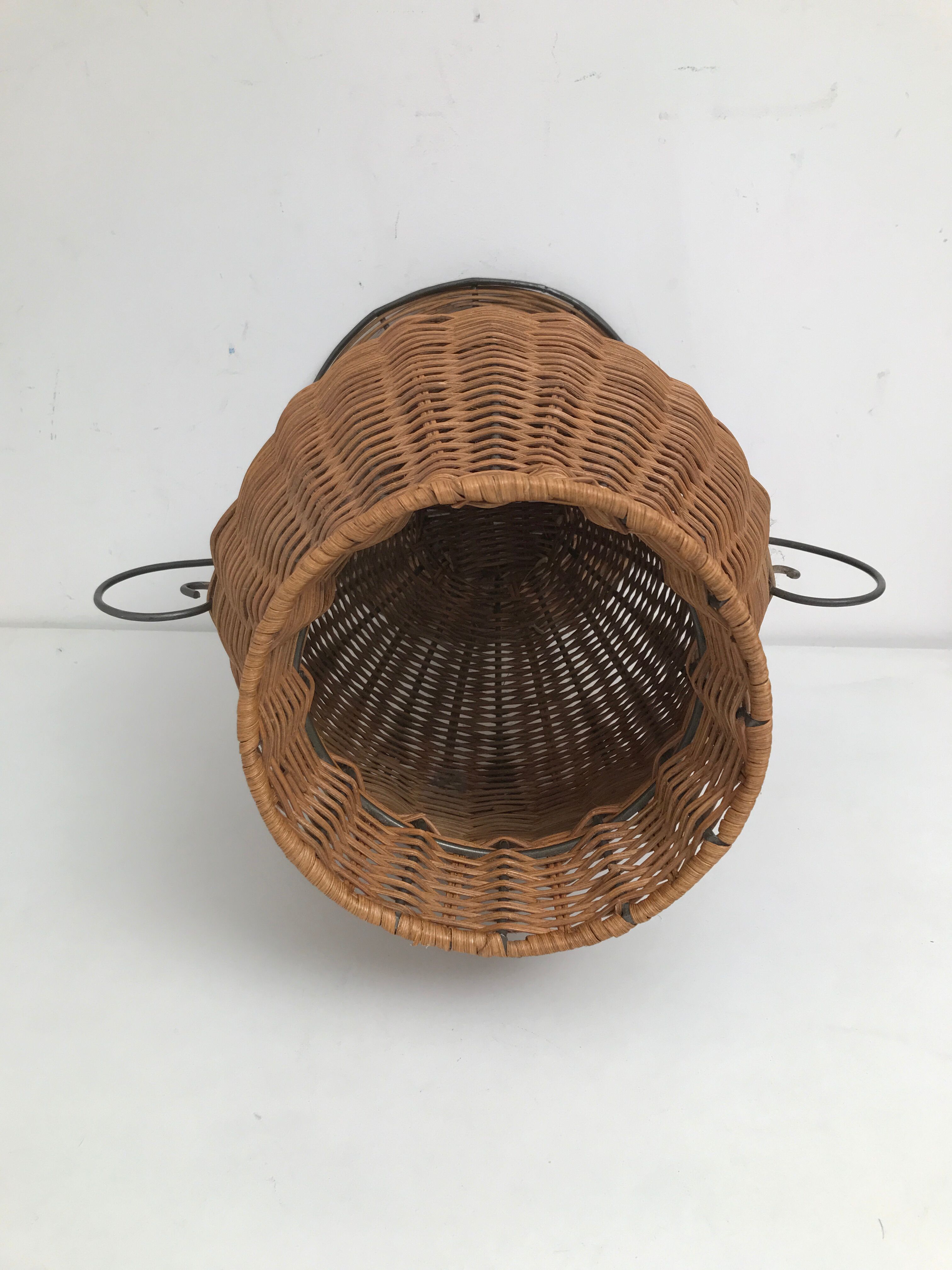 Vintage wrought iron wicker plant holder