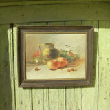 Peinture à l'huile ancienne Nature morte "cruche et fruits"