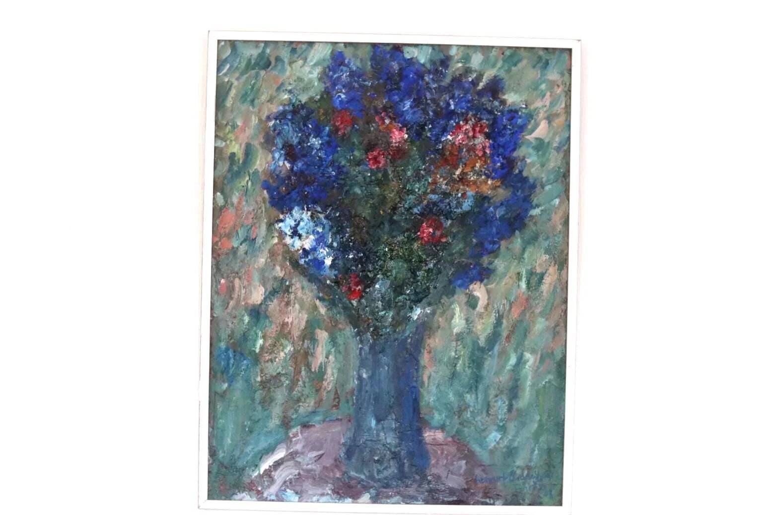 Huile sur toile suédoise – « Vase bleu » par Lennart Andersson