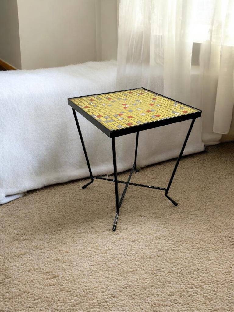 Mini vintage yellow plant table / mosaic side table