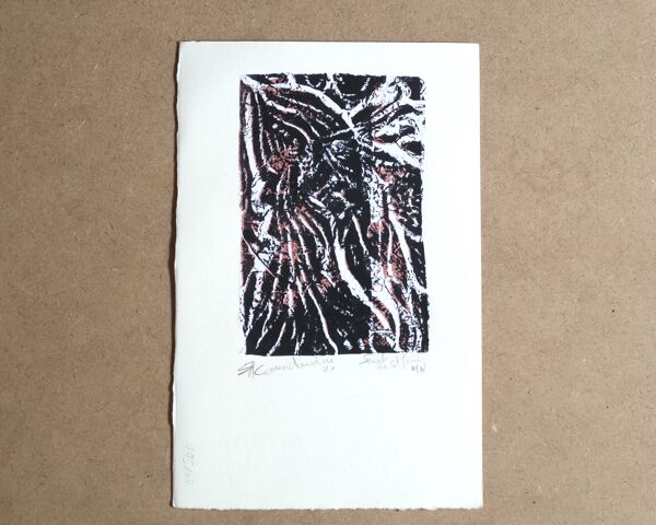 Sérigraphie originale abstraite noir blanc rose, Epreuve d'artiste signée