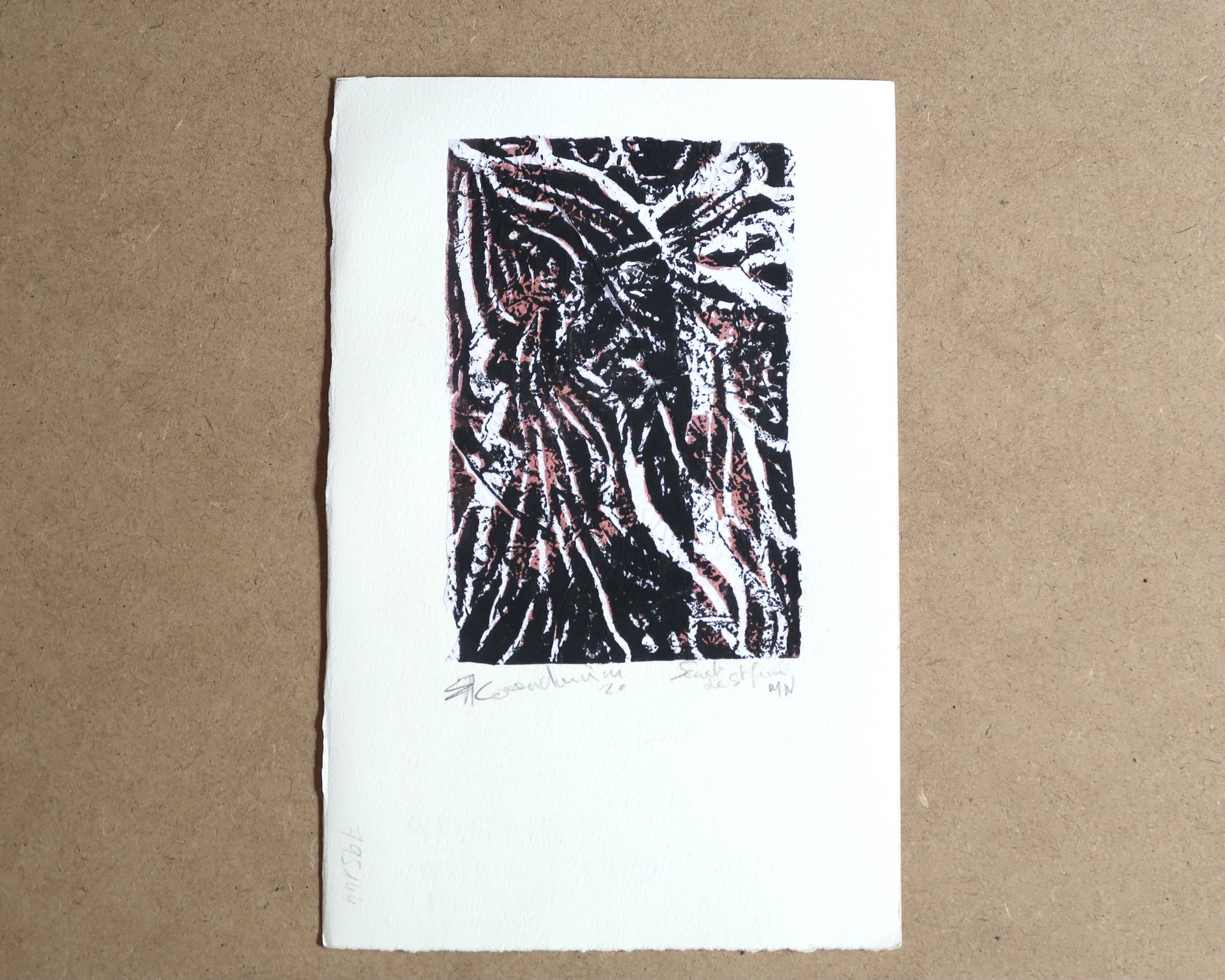 Original abstract black white pink screenprint, Signed artist's proof