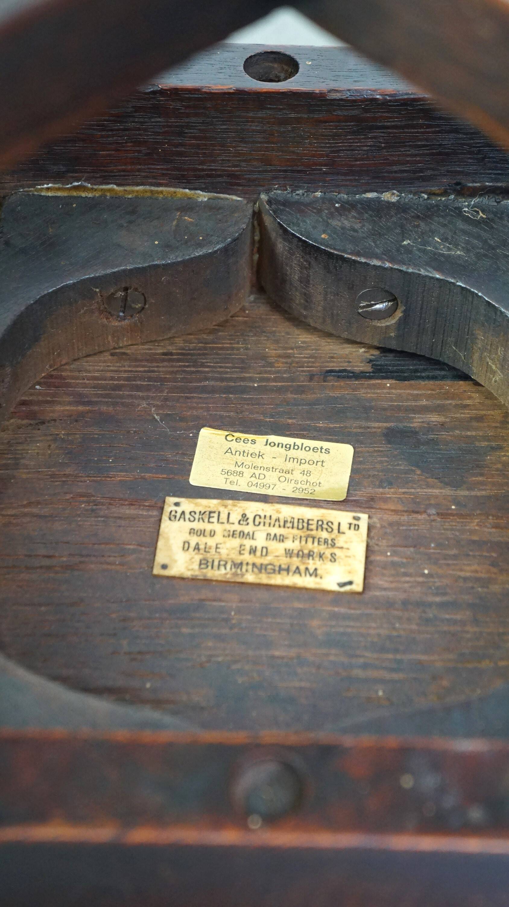 Antique solid oak English stool by Gaskell & Chambers Ltd