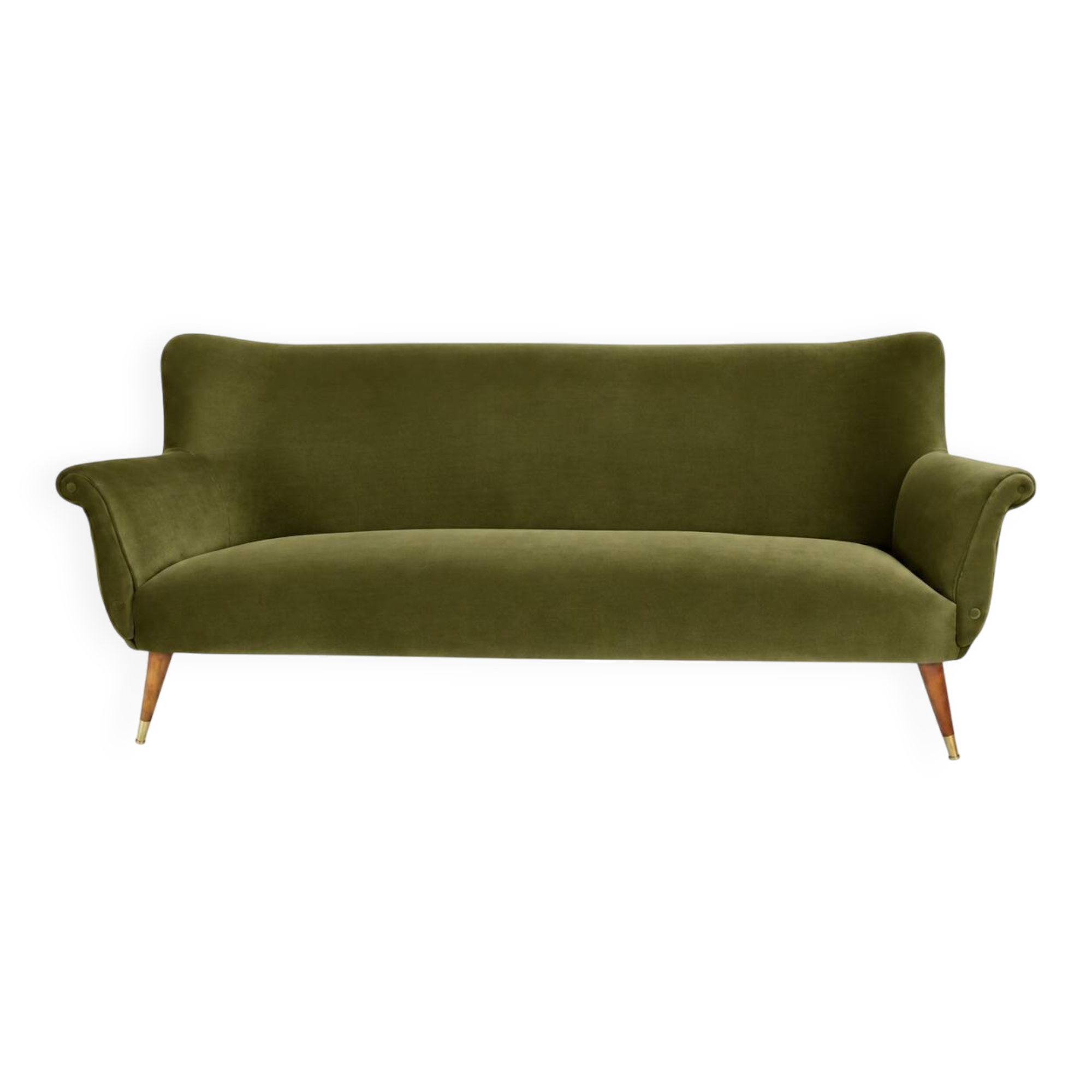 Vintage 1960s olive green velvet sofa – fully restored