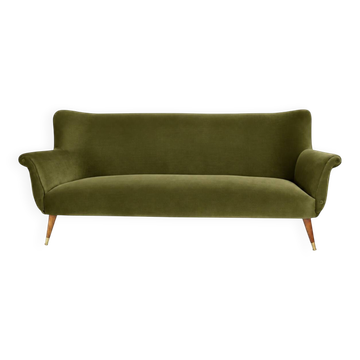 Vintage 1960s olive green velvet sofa – fully restored