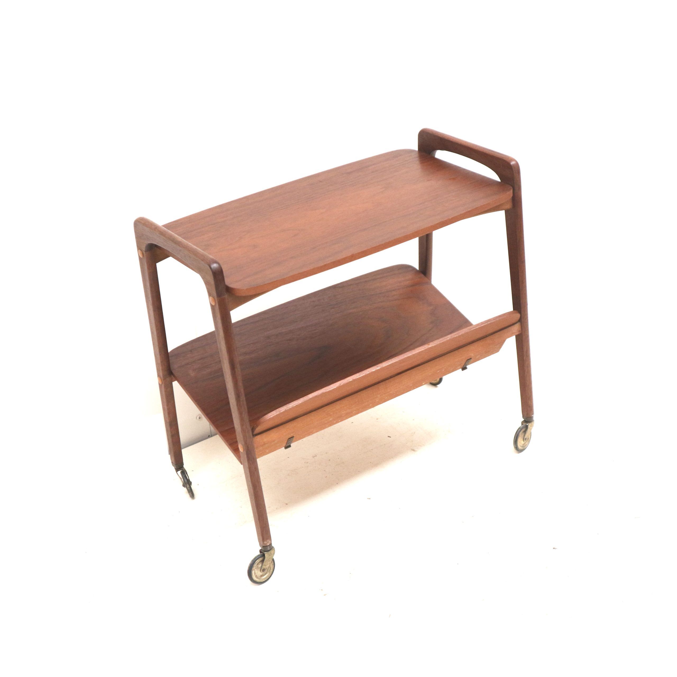 Vintage teak serving trolley/side table with magazine rack, Opal, 1960s