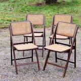 Set of 4 folding chairs wood and canning of the 70s