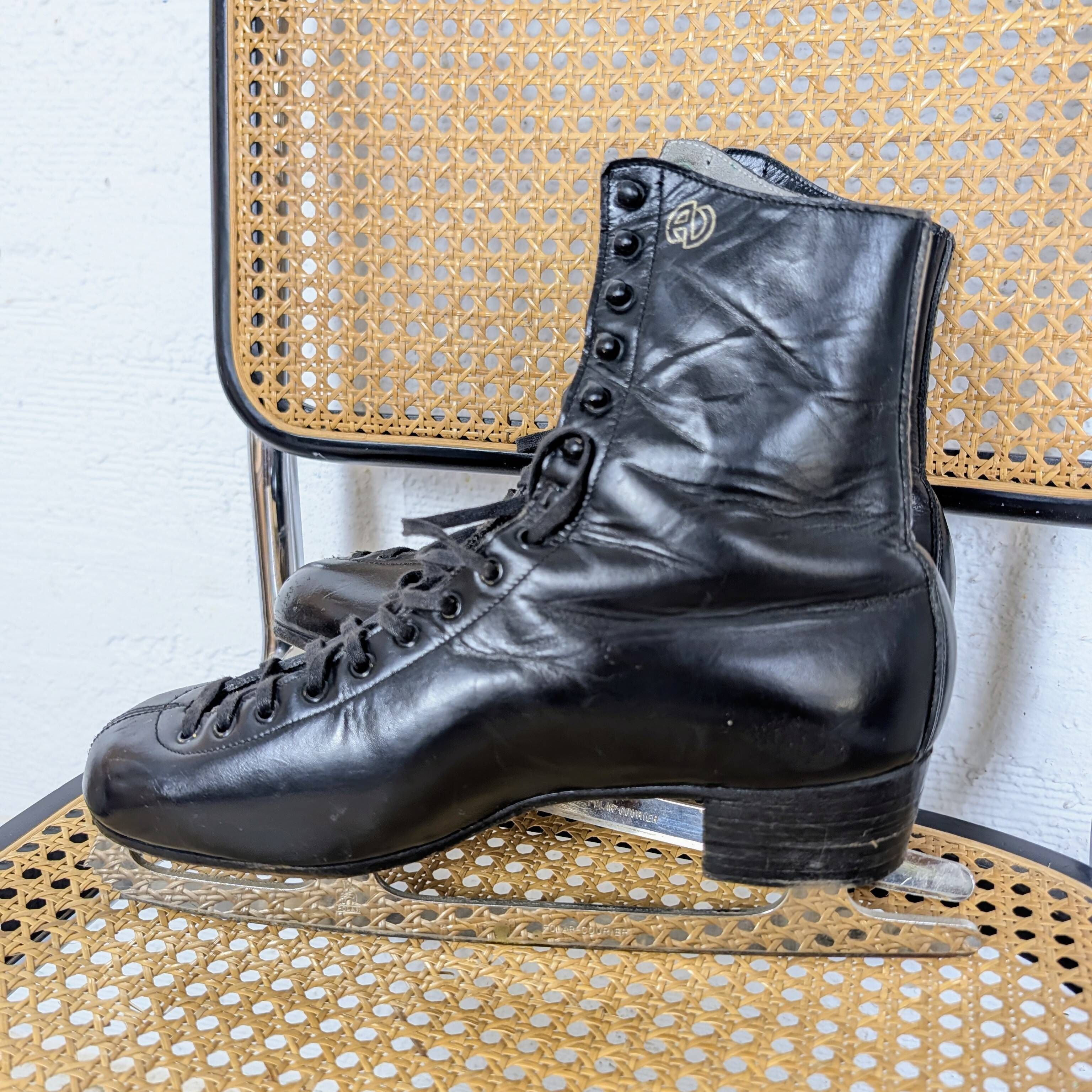 Vintage ice skates Alain Giletti in black leather