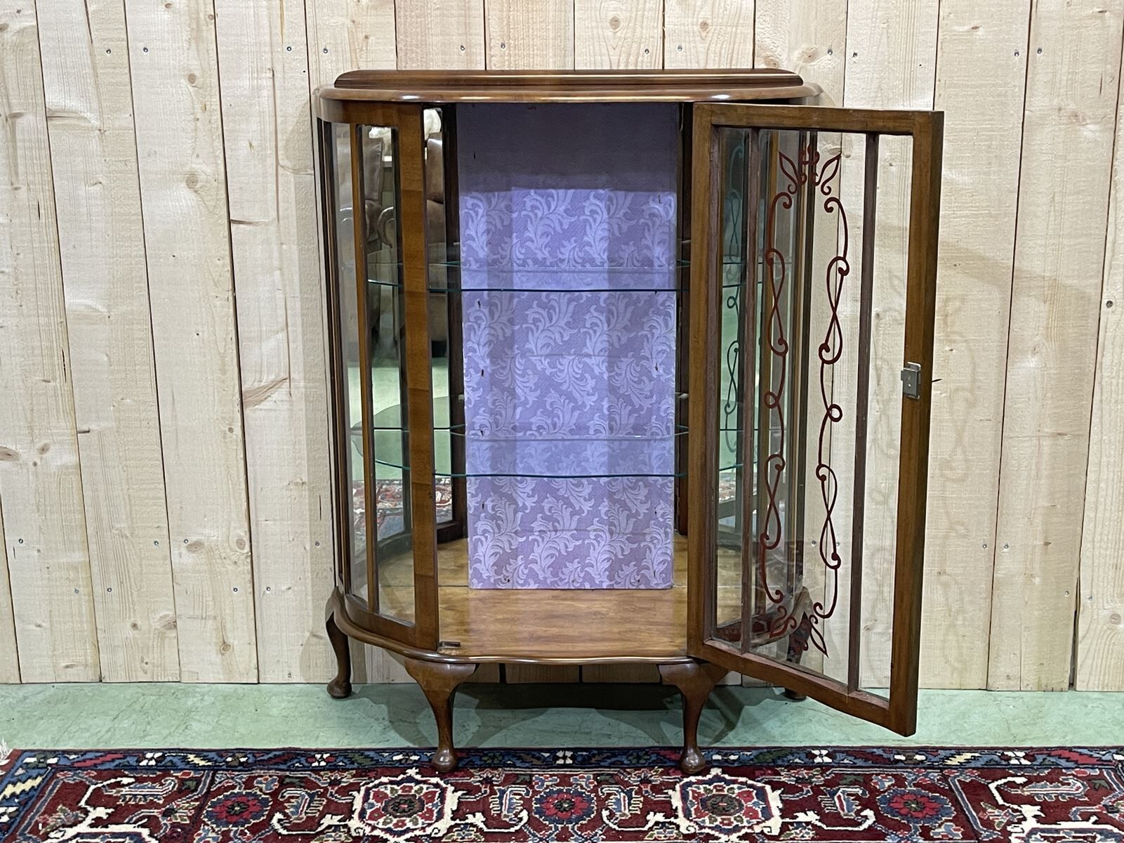 English walnut showcase from the 1930s