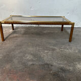 Gold-tone metal and imitation elm burl coffee table