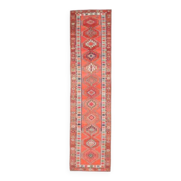 Vintage Turkish Oushak Handmade Wool Cotton Orange Runner 87x409