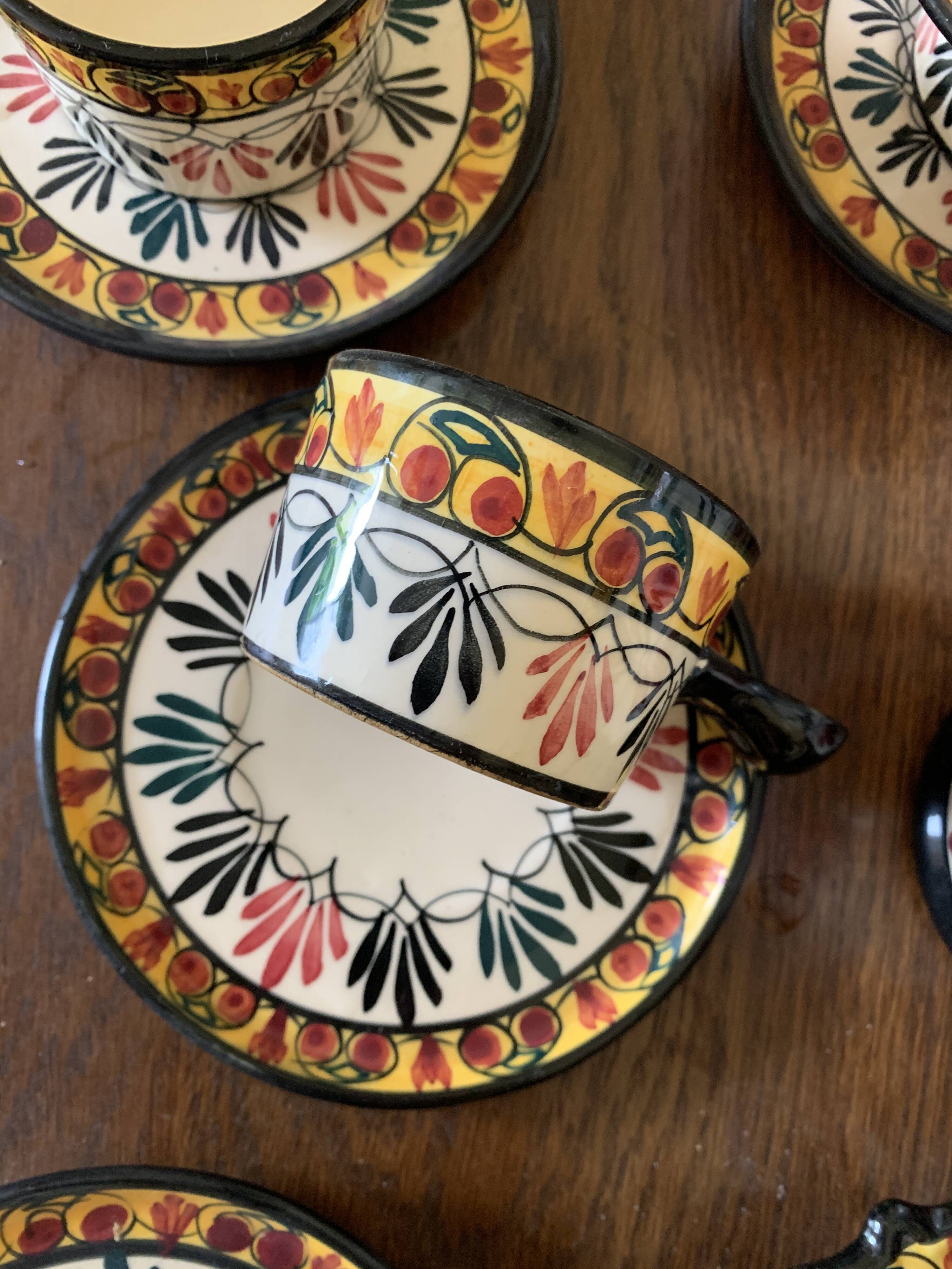 Rare complete Saint Jean de Bretagne coffee service - 10 cups, coffee pot.