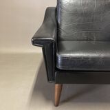 Black leather armchair "Scandinavian design" 1950.