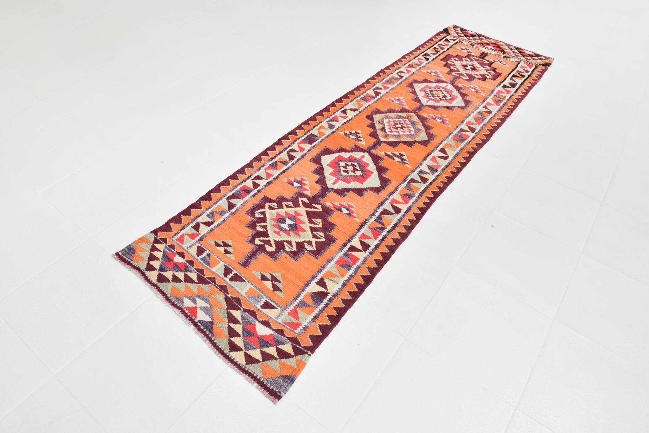 3x10 Kilim Soft Orange Decorative Hall Kilim Rug, 84x304Cm