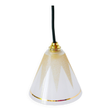 Glass pendant light with graphic patterns and textured trim, White and Gold, 195