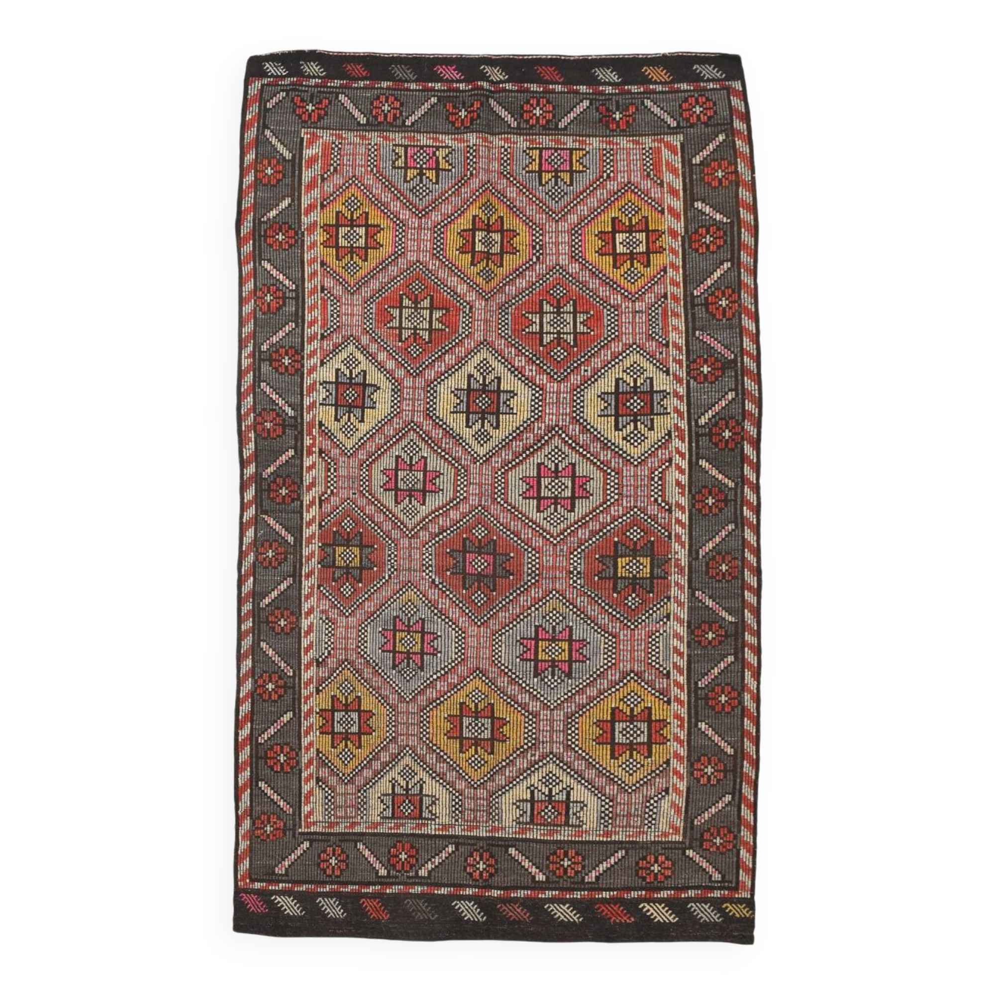 5x9 Brown Pink Antique Vintage Kilim Rug 166x78Cm SK 2402