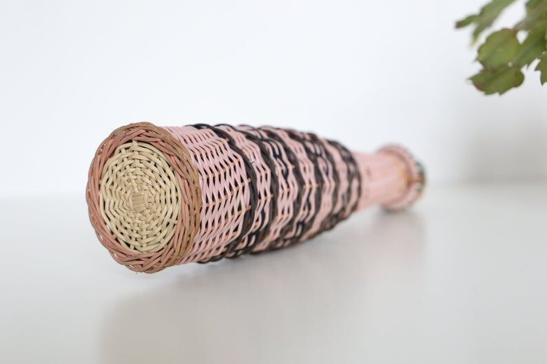 Pink and black scoubidou bottle, vintage, years 60