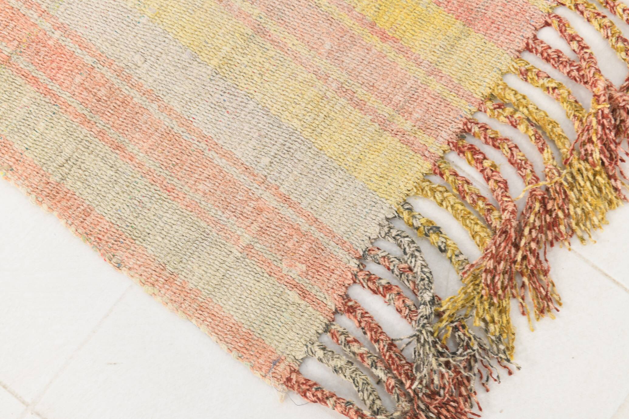 5x7 Pink & Yellow Striped Vintage Kilim Rug, 147x229Cm