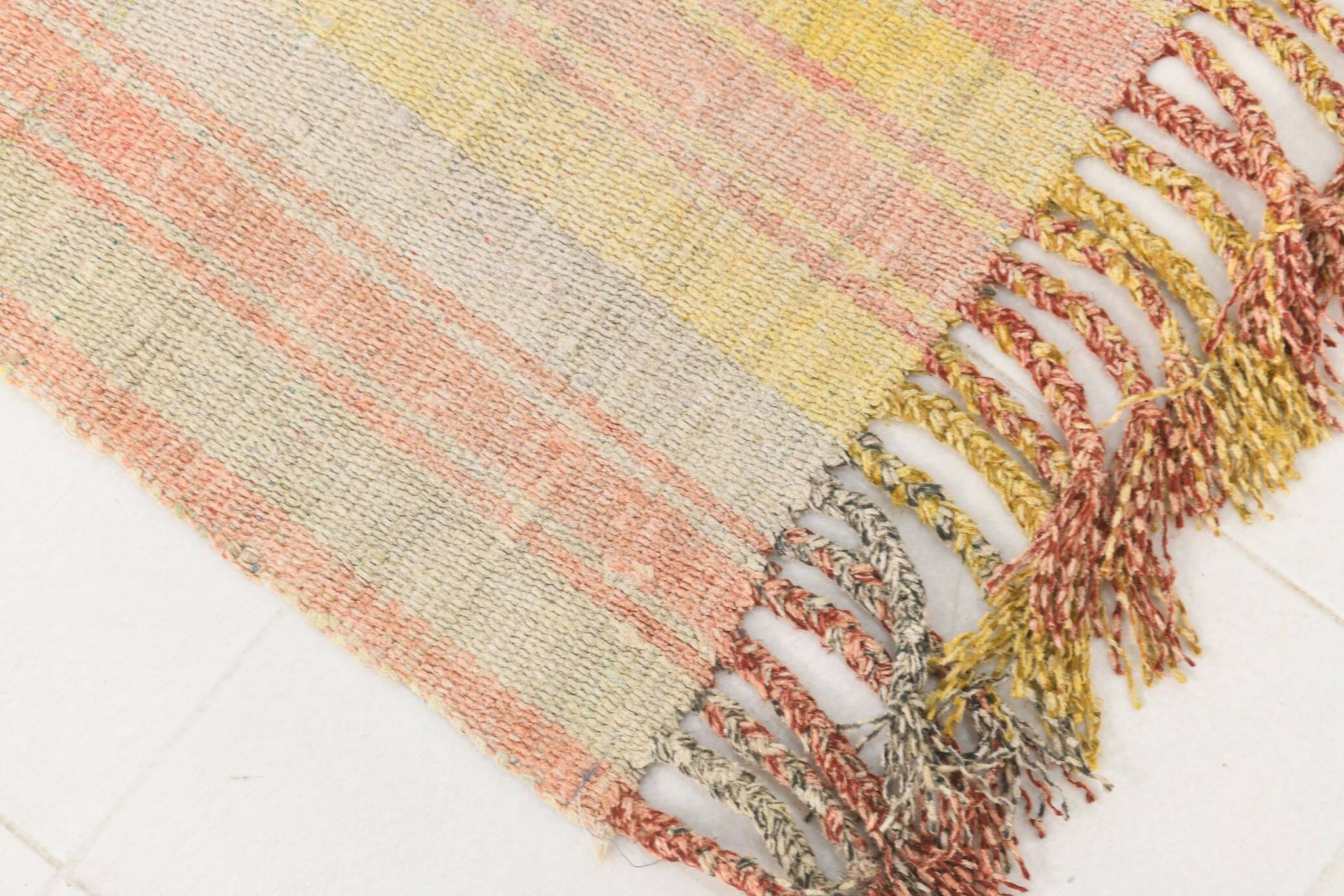 5x7 Pink & Yellow Striped Vintage Kilim Rug, 147x229Cm