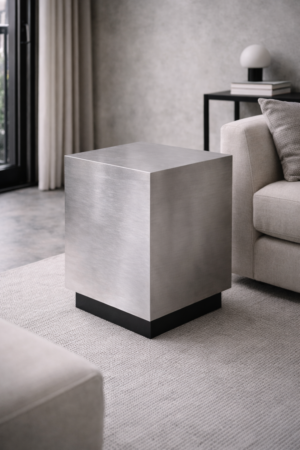 Table de chevet monolithe en aluminium brossé