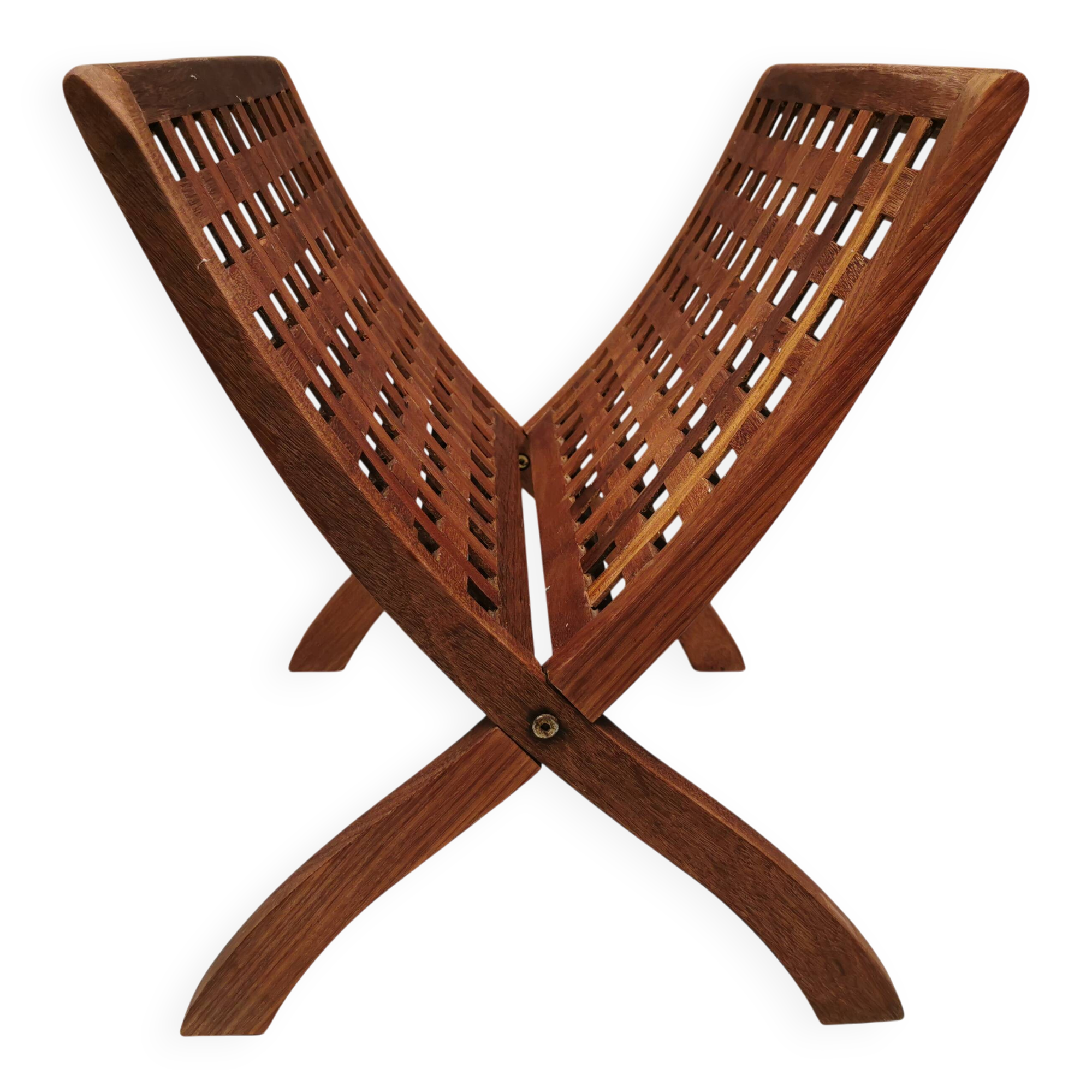 Teak newspaper/magazine rack, Danish, estimated 1970s–80s.