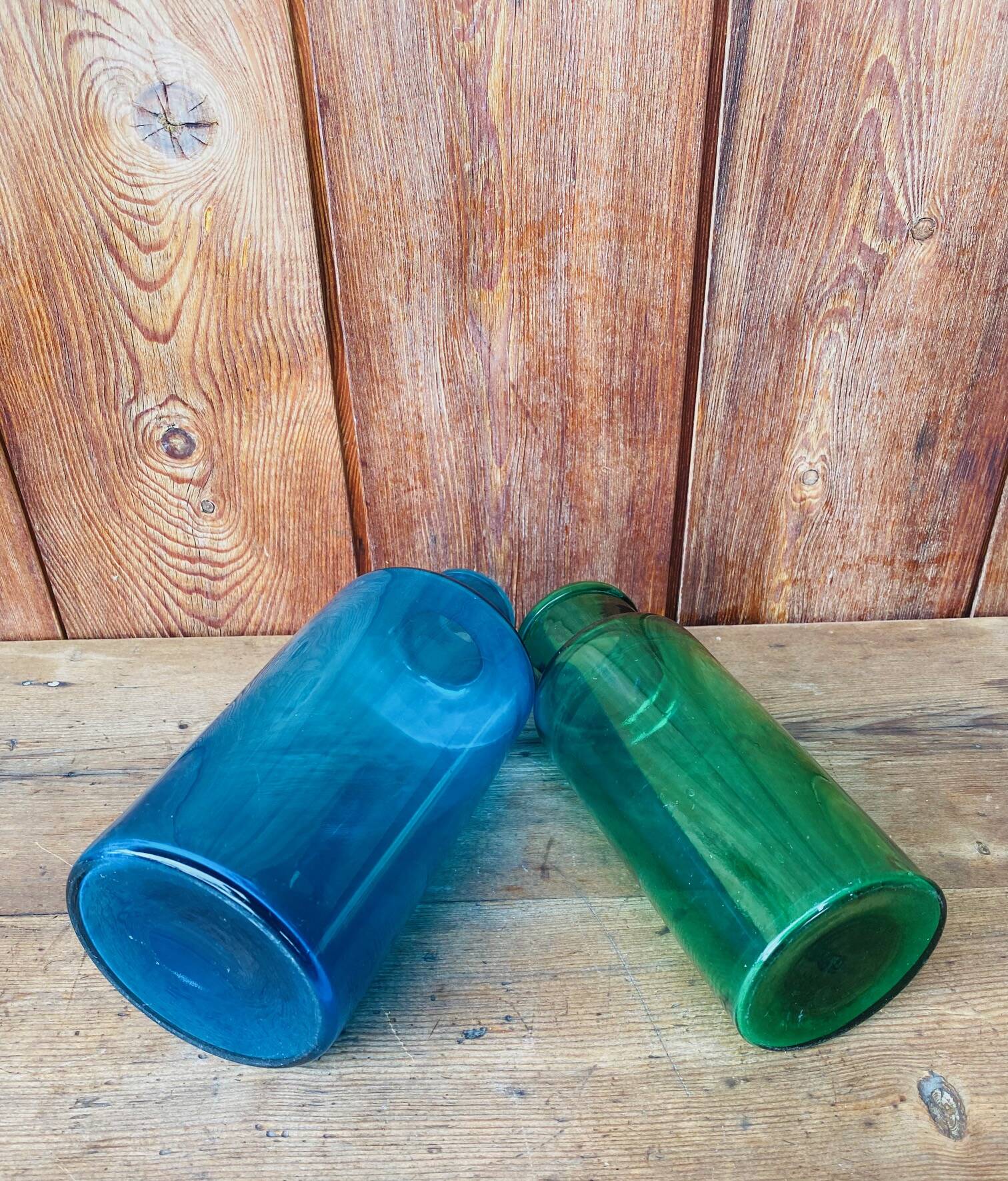 Duo de vase en verre bleu et vert