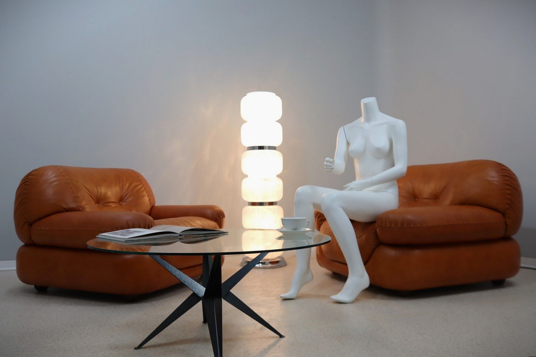 Fauteuils en cuir de cognac Sapporo 1970s