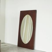 Miroir ovale facetté cadre rectangulaire chêne années 1920