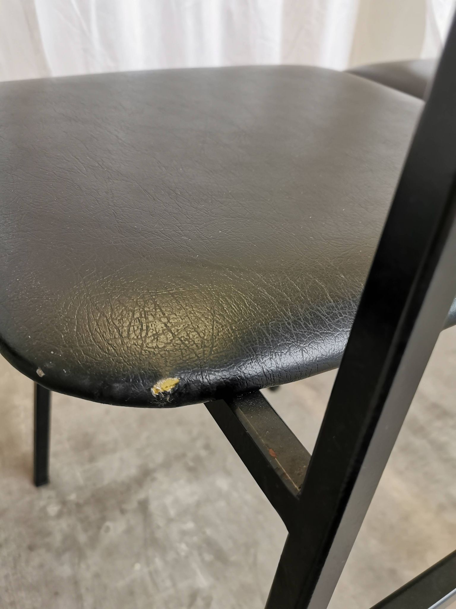 SET of 4 Vintage School Chairs /Black Leather / STOL Kamnik 80s Yugoslavia