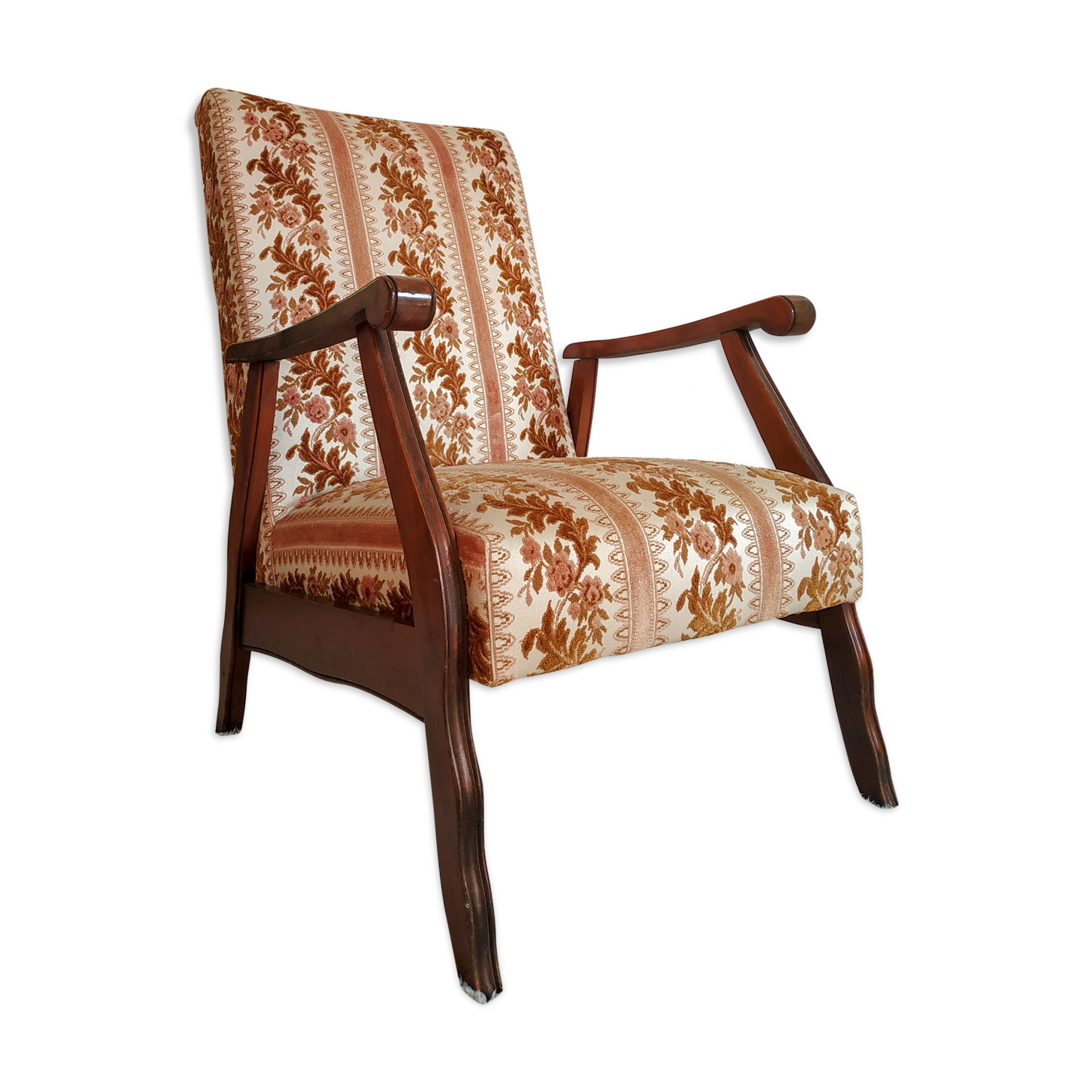 Floral-patterned velvet armchair