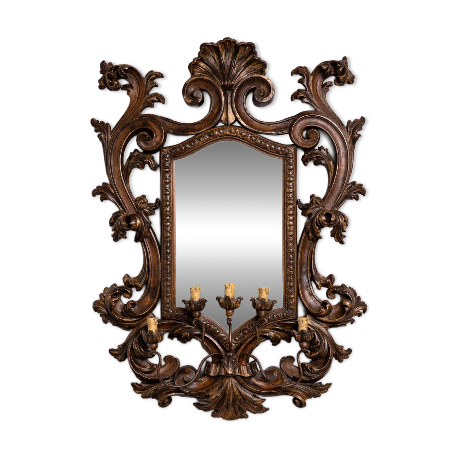 Large Venetian wall mirror in Louis XV style with 5 light arms.