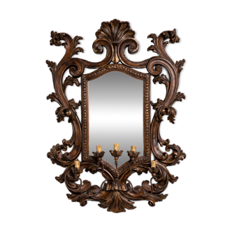 Large Venetian wall mirror in Louis XV style with 5 light arms.