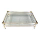 Table basse vintage à plateau coulissant en lucite et laiton, années 1970