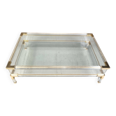 Table basse vintage à plateau coulissant en lucite et laiton, années 1970