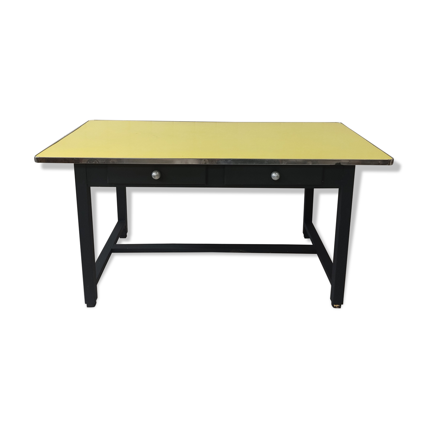 Table vintage bois et formica jaune
