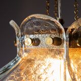 Swedish pendant with glass leaf shades and a center shade of amber coloured