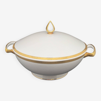 Limoges porcelain soup tureen with gold edging