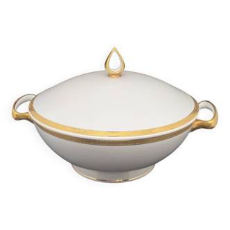 Limoges porcelain soup tureen with gold edging