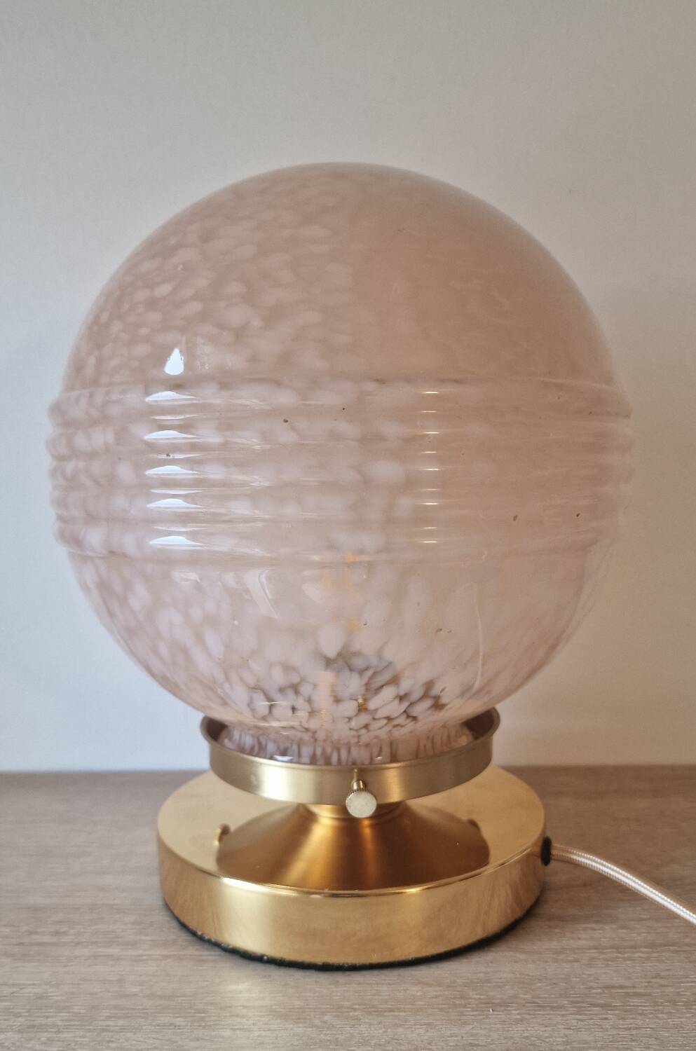 Pink Clichy glass globe in touch lamp