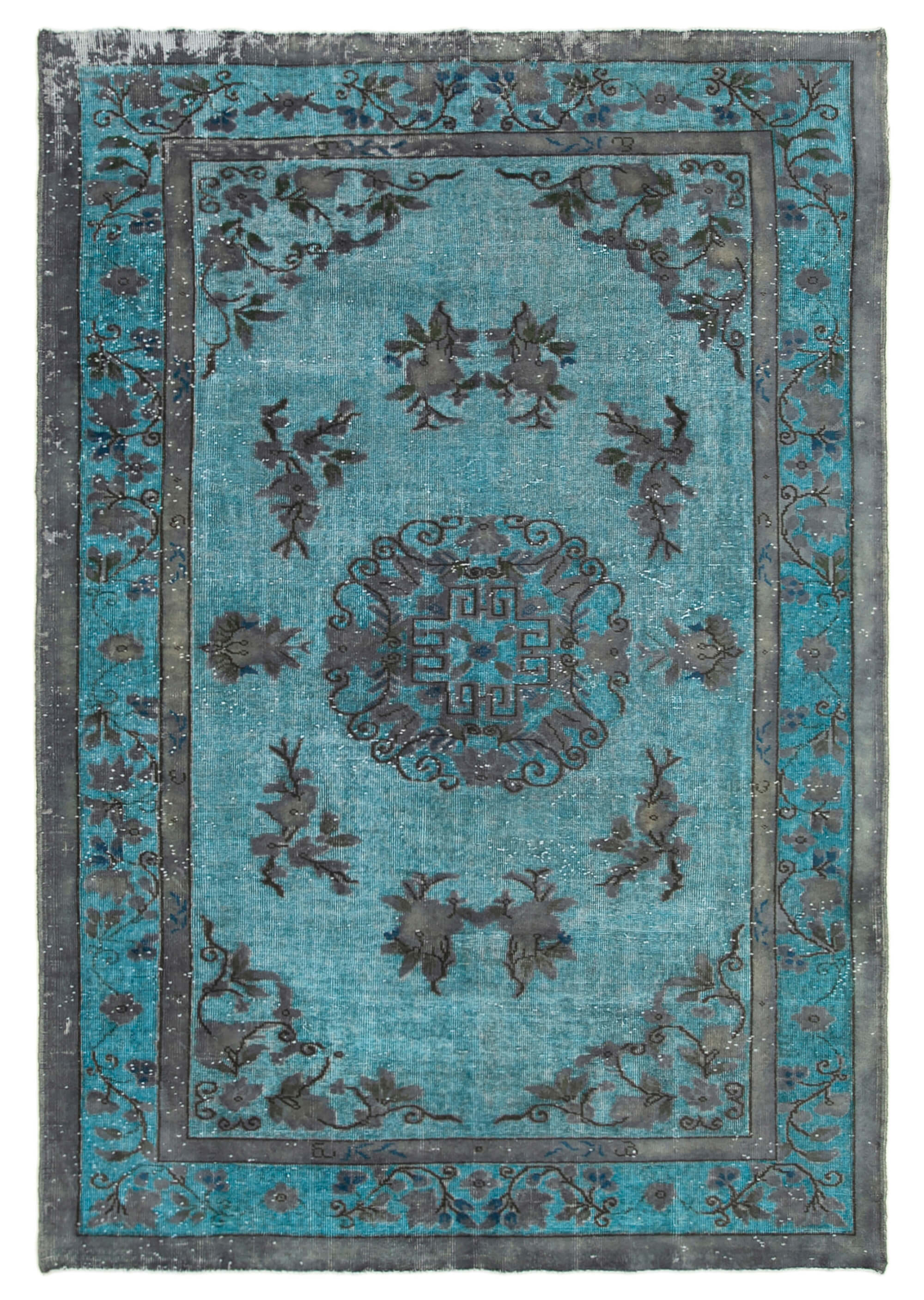 Hand-knotted contemporary oriental 1980s 200 cm x 291 cm blue carpet